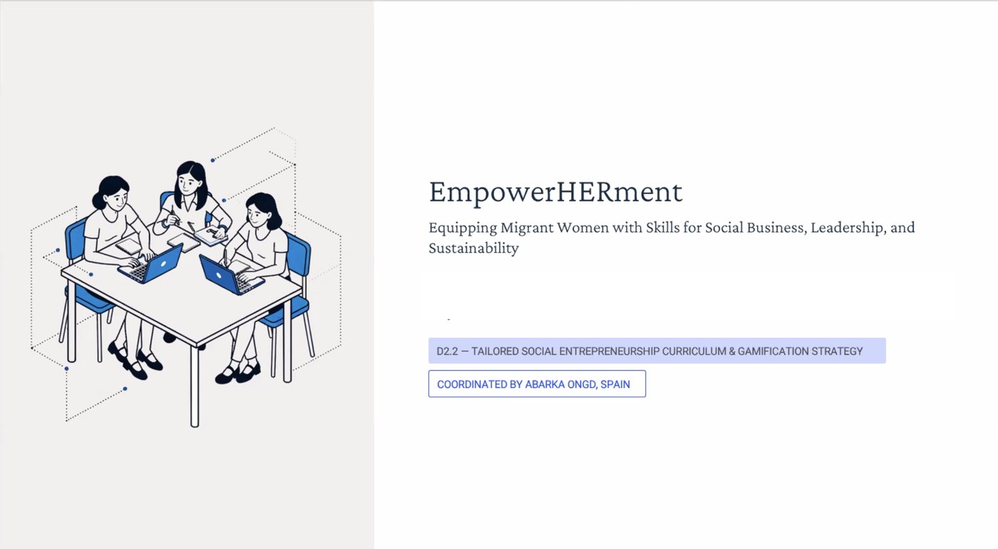 Diapositiva de portada del entregable D2.2 de EmpowerHERment compartida en la reunión del 14 de mayo de 2026