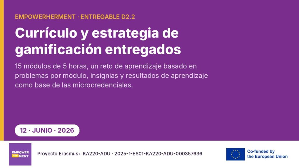 Tarjeta informativa sobre la entrega del entregable D2.2 de EmpowerHERment el 12 de junio de 2026