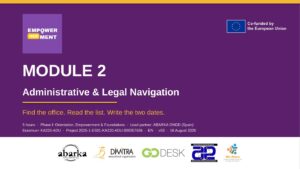 Portada de la presentación del Módulo 2, Navegación administrativa y legal, de EmpowerHERment