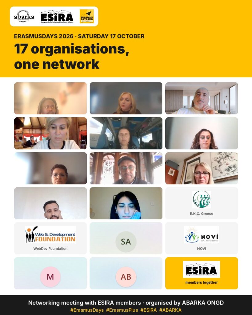Foto de grupo del encuentro online ErasmusDays 2026 con las entidades de la red ESIRA